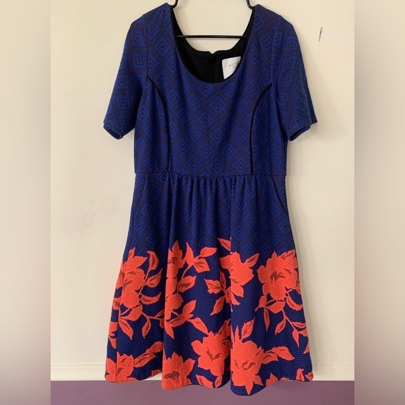 HD in Paris Blushed Blooms Blue/Pink Floral Fit & Flare Jacquard Dress Size L - Picture 2 of 15